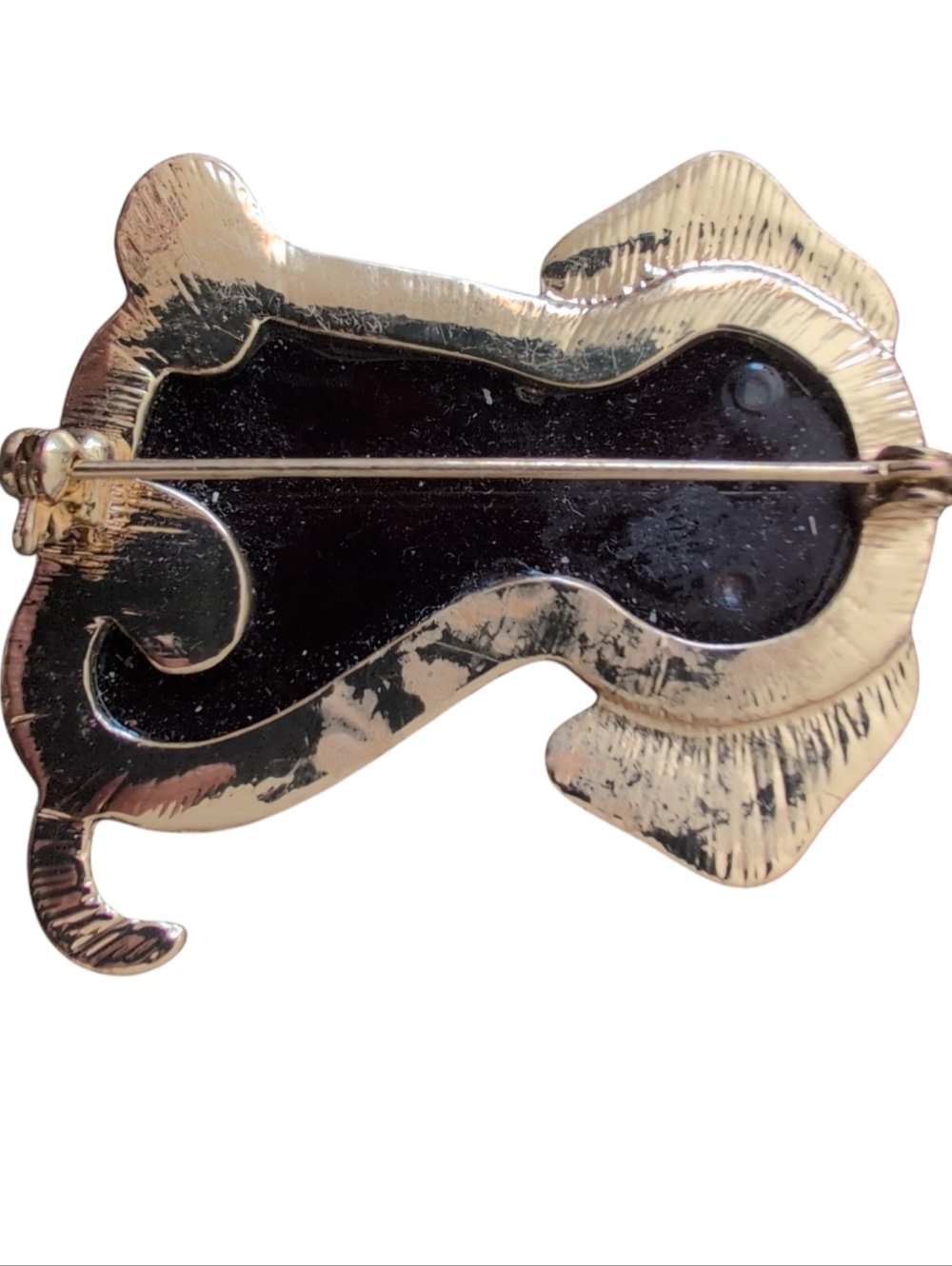 Vintage Dog Brooch Gold Tone Black Enamel Puppy Pin Rhinestone Eyes Cute Figural - Picture 2 of 3